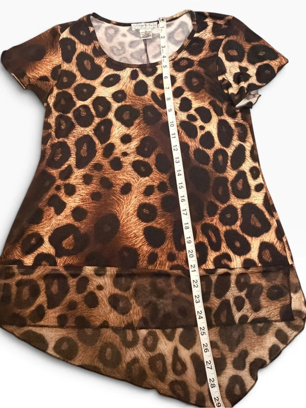 Size M) Vintage Suzie Brown Leopard Print Chiffon High-Low Tunic Top